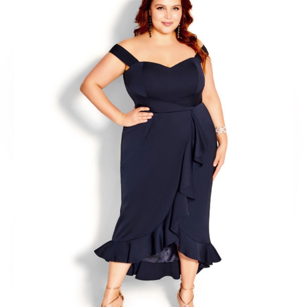 City Chic Navy Hypnotize Midi Dress Sz 18